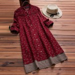 Women Floral Printed Dress Famale Patchwork Long Sleeve Ruffle Neck Buttons Up Long Shirt Dresses Casual Vestido Robe Plus Size