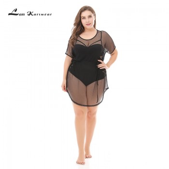Lan Karswear Beach Cover Up Bikini Crochet Beachwear Summer Swimsuit Cover Up Sexy See-through Beach Dress Plus Size XXXL