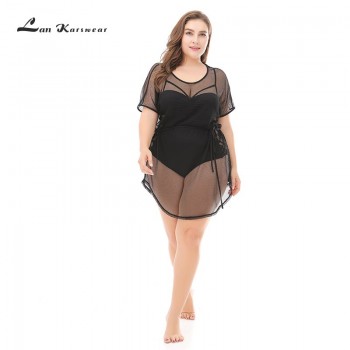 Lan Karswear Beach Cover Up Bikini Crochet Beachwear Summer Swimsuit Cover Up Sexy See-through Beach Dress Plus Size XXXL