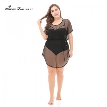 Lan Karswear Beach Cover Up Bikini Crochet Beachwear Summer Swimsuit Cover Up Sexy See-through Beach Dress Plus Size XXXL