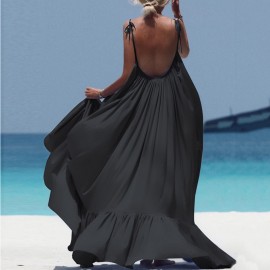 Boho Dress Women Summer 2019 Sleeveless Backless Sexy Beach Dress Ladies Bohemian Halter Long Loose Dress Vestido Rode Plus Size