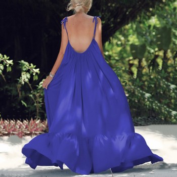 Boho Dress Women Summer 2019 Sleeveless Backless Sexy Beach Dress Ladies Bohemian Halter Long Loose Dress Vestido Rode Plus Size