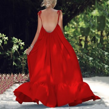 Boho Dress Women Summer 2019 Sleeveless Backless Sexy Beach Dress Ladies Bohemian Halter Long Loose Dress Vestido Rode Plus Size