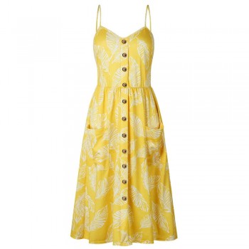 Modstreets 2018 Button Print Floral Sexy Casual Summer Strap Dress Long Boho Bohemian Beach pockets women dress Vintage Dress