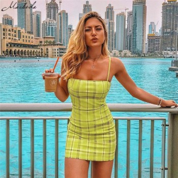 Macheda Fashion Women Sexy lattice Backless Basic Dresses Sleeveless Slim Vest Tanks Bodycon Dress Strap Solid Dress