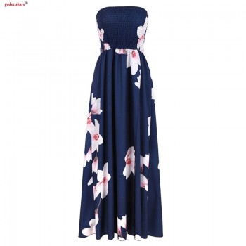 Fashion Sexy Off Shoulder Flower Dress Women Summer Sleeveless Wrap Chest Split Bohemian Beach Chiffon Dresses Clothes Plus Size