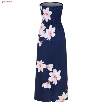 Fashion Sexy Off Shoulder Flower Dress Women Summer Sleeveless Wrap Chest Split Bohemian Beach Chiffon Dresses Clothes Plus Size