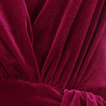 NATTEMAID Autumn Winter Wrap Bandage Bodycon Dresses Women Deep V Neck Mini Sexy Dress Elegant Red Velvet Party Dress Vestidos