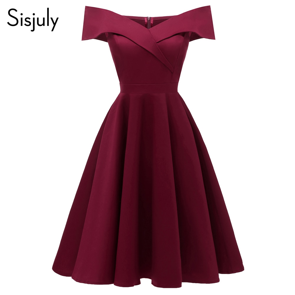 Sisjuly Women Dress Sexy Elegant Off Shoulder 2018 Cotton Elastic A Line Lady Slim Slash Neck Spring Vintage Short Party Dresses