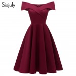 Sisjuly Women Dress Sexy Elegant Off Shoulder 2018 Cotton Elastic A Line Lady Slim Slash Neck Spring Vintage Short Party Dresses