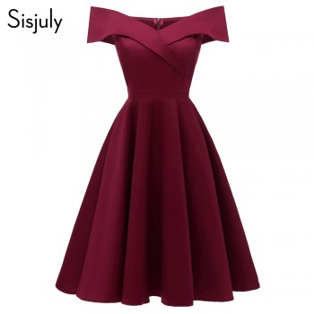 Sisjuly Women Dress Sexy Elegant Off Shoulder 2018 Cotton Elastic A Line Lady Slim Slash Neck Spring Vintage Short Party Dresses