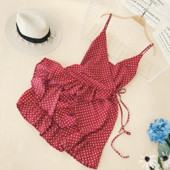 ALPHALMODA 2018 Summer Women Ruffled V-collar Sleeveless Sling Dress Popular Polka Dot Prints Irregular Ruffled Holiday Vestidos