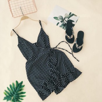 ALPHALMODA 2018 Summer Women Ruffled V-collar Sleeveless Sling Dress Popular Polka Dot Prints Irregular Ruffled Holiday Vestidos