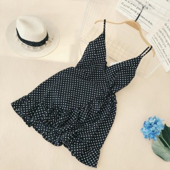 ALPHALMODA 2018 Summer Women Ruffled V-collar Sleeveless Sling Dress Popular Polka Dot Prints Irregular Ruffled Holiday Vestidos