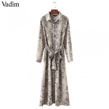 Vadim women leopard print ankle length dress bow tie sashes long sleeve retro ladies casual chic dresses vestidos QA472