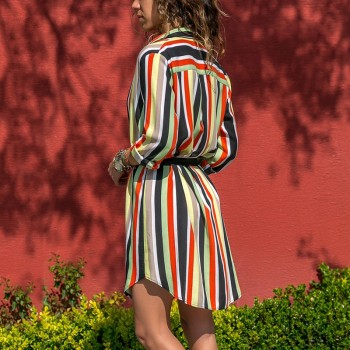 DeRuiLaDy Women Summer Striped Shirt Dress Ladies Casual Long Sleeve Loose Beach Dresses 2018 Autumn Fashion Print Dress Vestido