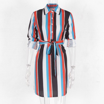 DeRuiLaDy Women Summer Striped Shirt Dress Ladies Casual Long Sleeve Loose Beach Dresses 2018 Autumn Fashion Print Dress Vestido
