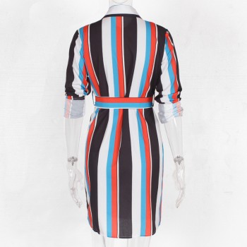DeRuiLaDy Women Summer Striped Shirt Dress Ladies Casual Long Sleeve Loose Beach Dresses 2018 Autumn Fashion Print Dress Vestido