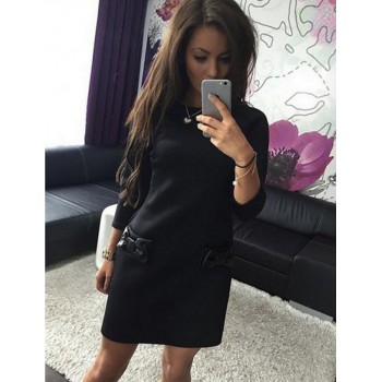 2019 new autumn seven-point sleeve dress ladies round neck side pocket white black red dress