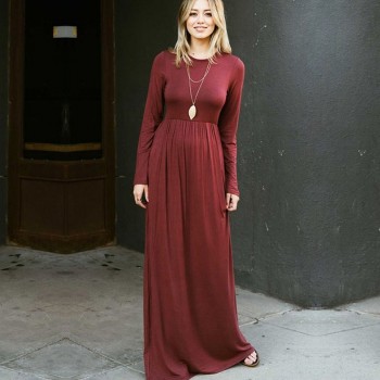 2018 Casual Elegant Long Maxi Dress Women Solid O-neck Long Sleeve Bodycon Party Dress Boho Beach Dress Tunic  Vestido Longo
