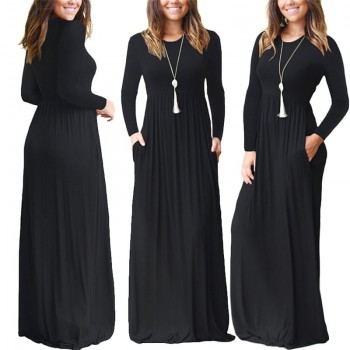 2018 Casual Elegant Long Maxi Dress Women Solid O-neck Long Sleeve Bodycon Party Dress Boho Beach Dress Tunic  Vestido Longo