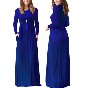 2018 Casual Elegant Long Maxi Dress Women Solid O-neck Long Sleeve Bodycon Party Dress Boho Beach Dress Tunic  Vestido Longo