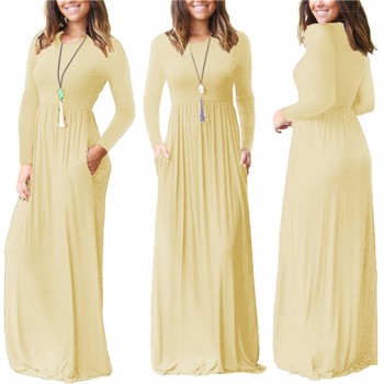 2018 Casual Elegant Long Maxi Dress Women Solid O-neck Long Sleeve Bodycon Party Dress Boho Beach Dress Tunic  Vestido Longo