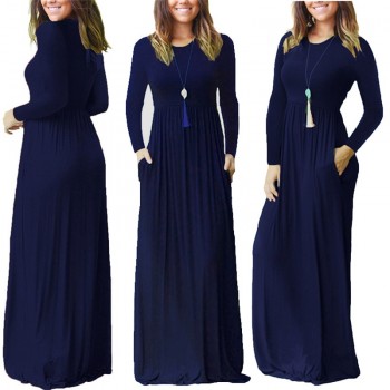 2018 Casual Elegant Long Maxi Dress Women Solid O-neck Long Sleeve Bodycon Party Dress Boho Beach Dress Tunic  Vestido Longo