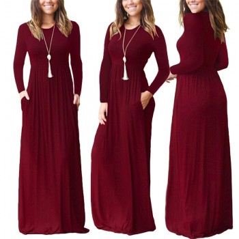 2018 Casual Elegant Long Maxi Dress Women Solid O-neck Long Sleeve Bodycon Party Dress Boho Beach Dress Tunic  Vestido Longo