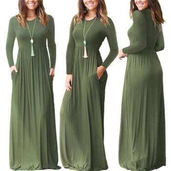 2018 Casual Elegant Long Maxi Dress Women Solid O-neck Long Sleeve Bodycon Party Dress Boho Beach Dress Tunic  Vestido Longo