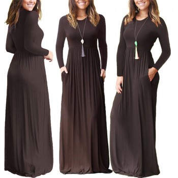 2018 Casual Elegant Long Maxi Dress Women Solid O-neck Long Sleeve Bodycon Party Dress Boho Beach Dress Tunic  Vestido Longo