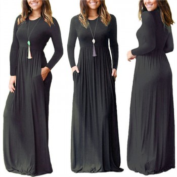 2018 Casual Elegant Long Maxi Dress Women Solid O-neck Long Sleeve Bodycon Party Dress Boho Beach Dress Tunic  Vestido Longo