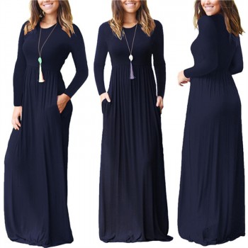 2018 Casual Elegant Long Maxi Dress Women Solid O-neck Long Sleeve Bodycon Party Dress Boho Beach Dress Tunic  Vestido Longo