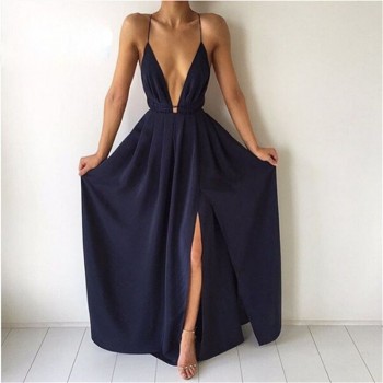 Fuedage Sexy Chiffon V-Neck Sleeveless Summer Dress Spaghetti Strap White Maix Long Dress Vintage High Split Party Dress Vestido