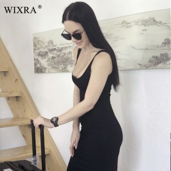 WIXRA Basic Vest Dress Women Back Split Dress 2018 Summer New Fashion Sleeveless Vest Tanks Slim Bodycon Strap Party Dresses