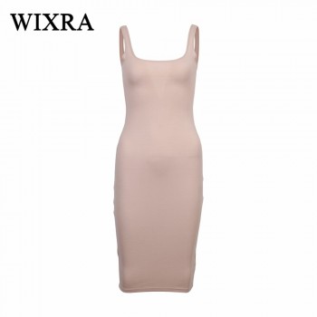 WIXRA Basic Vest Dress Women Back Split Dress 2018 Summer New Fashion Sleeveless Vest Tanks Slim Bodycon Strap Party Dresses
