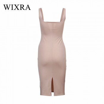 WIXRA Basic Vest Dress Women Back Split Dress 2018 Summer New Fashion Sleeveless Vest Tanks Slim Bodycon Strap Party Dresses