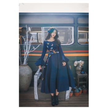 High Quality Explosions Leisure  Retro wool matching  Dresses Women spring autumn Casual  Dress