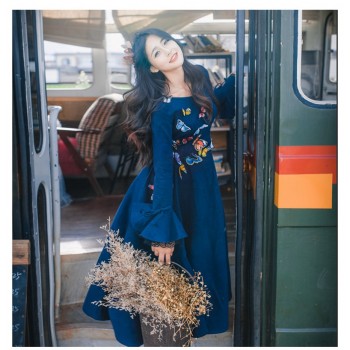 High Quality Explosions Leisure  Retro wool matching  Dresses Women spring autumn Casual  Dress