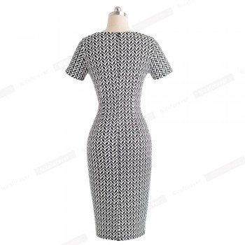 Nice-forever Women Vintage Wear to Work Elegant vestidos Business Party Bodycon Sheath  Office Ruffle Female Dress B452