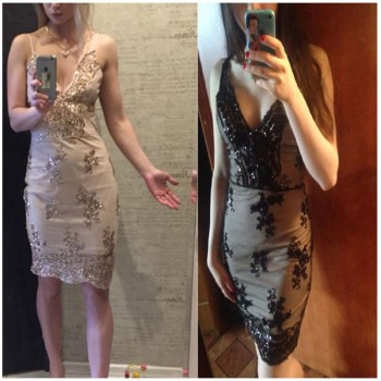 Womens Gold Black Sequins Dress 2017 New Sexy V-neck Backless Women Sundress Luxury Party Club Wear Mini Sequined Dress Vestidos