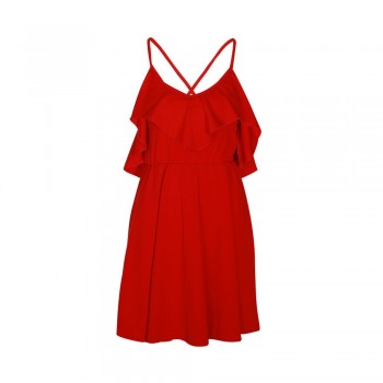 Lossky Summer Sexy Dress Womens 2018 Backless Cross Drawstring Ruffles Bundle Waist V-neck Strap Mini Dress Summer Red Vintage