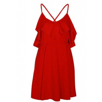 Lossky Summer Sexy Dress Womens 2018 Backless Cross Drawstring Ruffles Bundle Waist V-neck Strap Mini Dress Summer Red Vintage