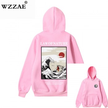 WZZAE Japanese Embroidery Funny Cat Wave Printed Fleece Hoodies 2018 Winter Japan Style Hip Hop Casual Sweatshirts Streetwear