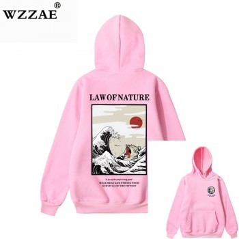 WZZAE Japanese Embroidery Funny Cat Wave Printed Fleece Hoodies 2018 Winter Japan Style Hip Hop Casual Sweatshirts Streetwear
