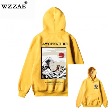 WZZAE Japanese Embroidery Funny Cat Wave Printed Fleece Hoodies 2018 Winter Japan Style Hip Hop Casual Sweatshirts Streetwear