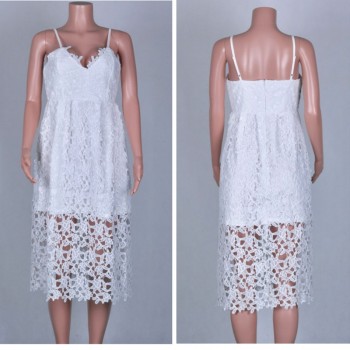 2018 Autumn New Vintage hollow out lace dress women Elegant sleeveless white dress summer chic party sexy dress vestidos robe