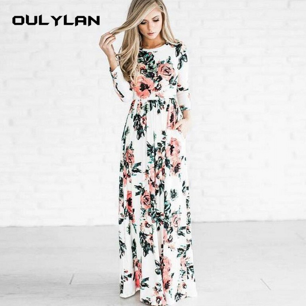 Autumn Dress Winter Long Dress Floral Print Boho Beach Dress Tunic Maxi Women Evening Party Dress Sundress Retro Hippie Vestidos