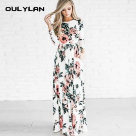 Autumn Dress Winter Long Dress Floral Print Boho Beach Dress Tunic Maxi Women Evening Party Dress Sundress Retro Hippie Vestidos