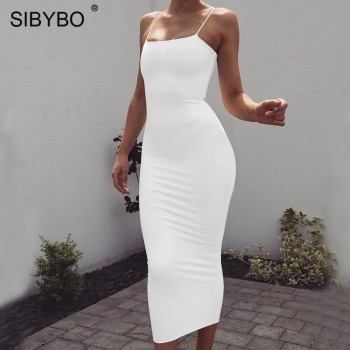 Sibybo Spaghetti Strap Backless Sexy Long Dress Party Off Shoulder Strapless Autumn Maxi Dress Black Bodycon Party Dress Women